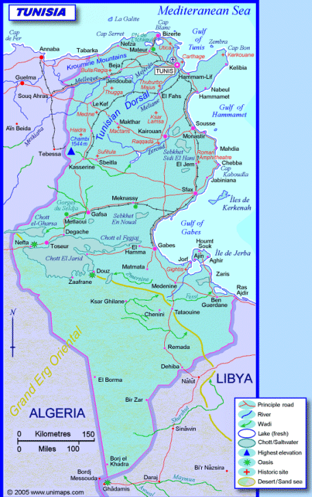 Original, new map of Tunisia