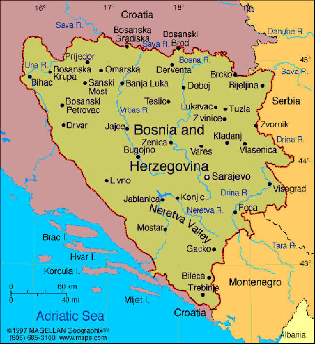 Map of Bosnia and Herzegovina